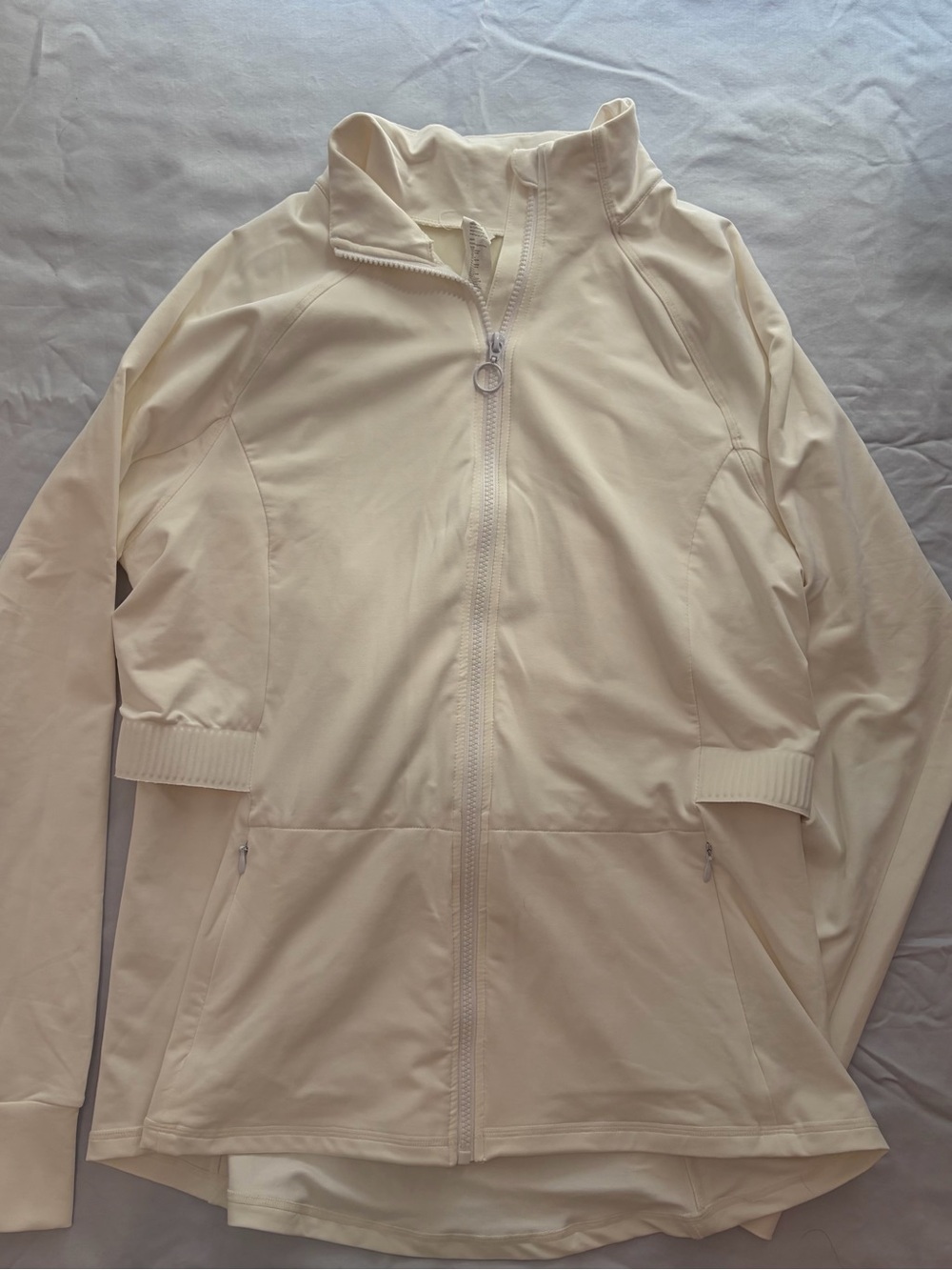 Cream Zip-Front Bomber Jacket